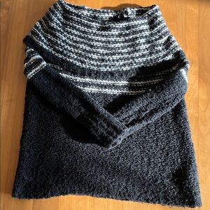 Free People Black and White Chunky Cowl Neck Knit Sweater